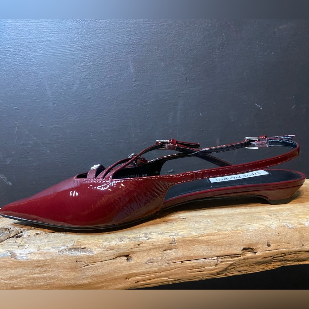 Steve Madden Peony Burgundy Patent Women's Slingback Flats - Picture 6 of 10
